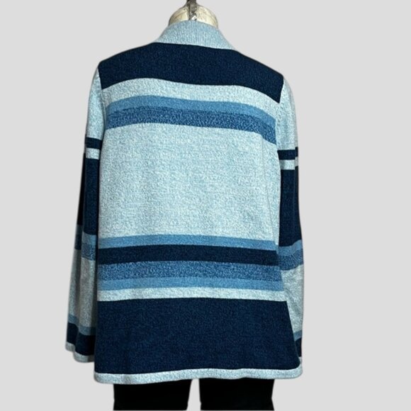 Vintage Carroll Reed Multi Shade Blues Zip Up Embroidered Knit Cardigan Sweater - Picture 2 of 10